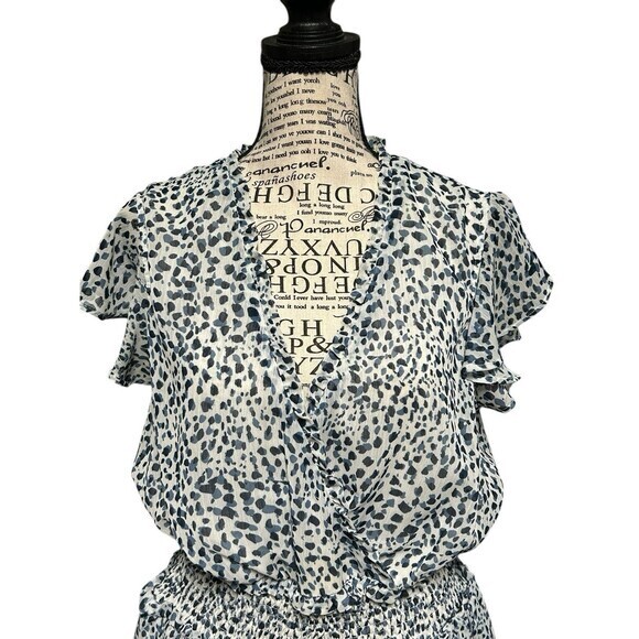 Slate & Willow Womens Blue/white Floral Layered Ruffle Boho‎ Coastal Vibe Large - Picture 3 of 12